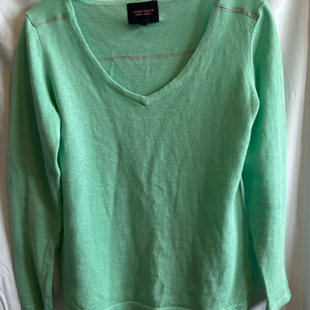 Green Crew Neck Sweater Lightweight Knit